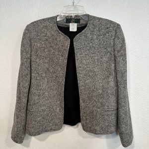 Vintage Orvis Gray Wool Tweed Open Front Blazer Jacket Nylon Lined EUC Womens 8